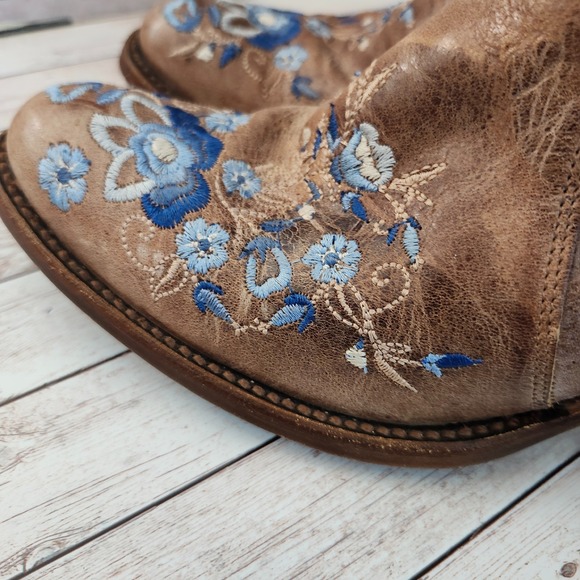 Shyanne TILLIE Floral Embroidered Brown Leather Zip Western Booties Size 7.5 - Picture 6 of 16